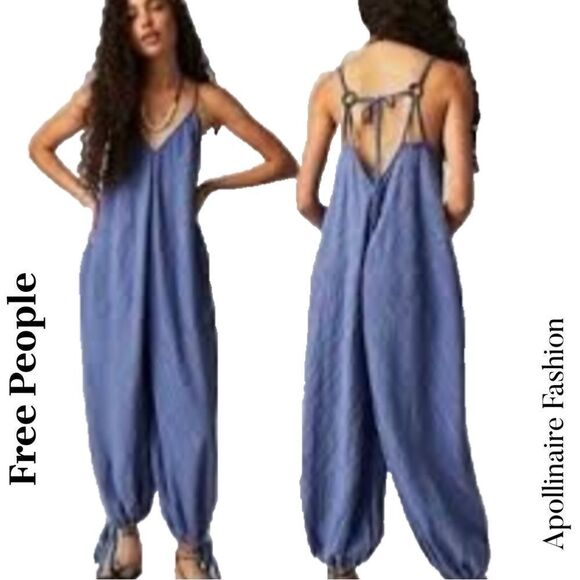 FREE PEOPLE ISLA JUMPSUIT IN BLUE AND PINK COMBO LARGE NEW - Picture 1 of 7